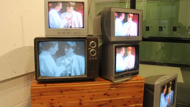 Collection of traditional television sets for a TV service comparison
